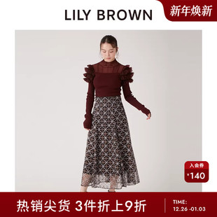 LILY 气质薄纱格纹提花百搭半身裙LWFS245085 BROWN秋冬款