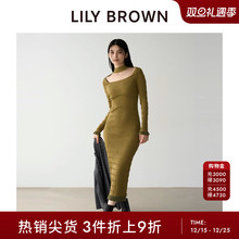 LILY BROWN秋冬款 镂空方领褶皱修身收腰连衣裙LWNO245097