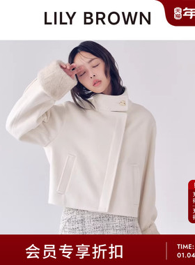 LILY BROWN2025秋冬新品毛绒可拆袖口翻领毛呢大衣外套LWFC255125