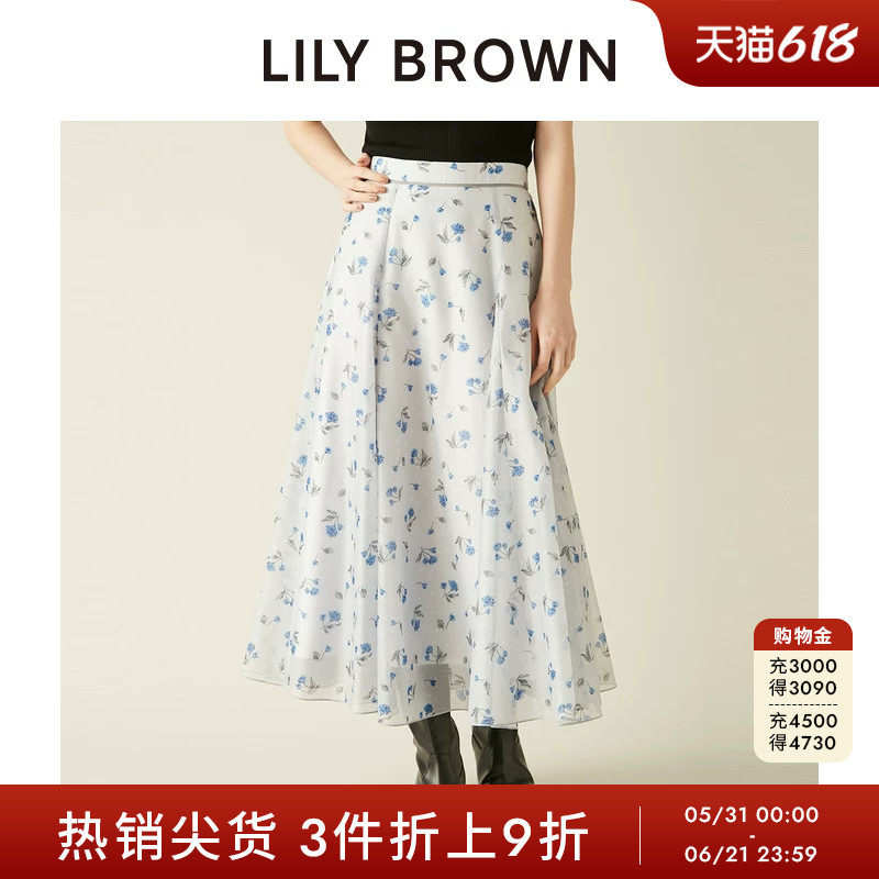 LILY BROWN秋冬款高腰淑女印花A字雪纺半身裙LWFS254061