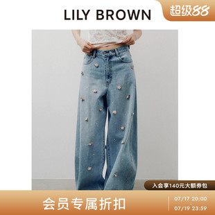 LILY BROWN2026早秋新品CANDY阔腿花朵钉珠纯棉牛仔裤LWFP264803