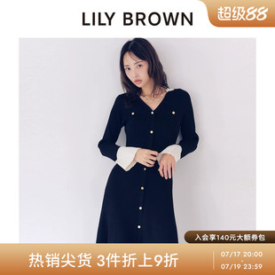 LILY BROWN秋冬款优雅V领单排扣A字针织连衣裙LWNO254123