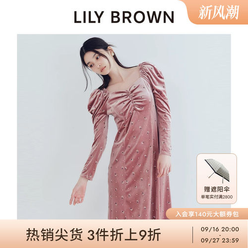 LILYBROWN花朵刺绣丝绒连衣裙