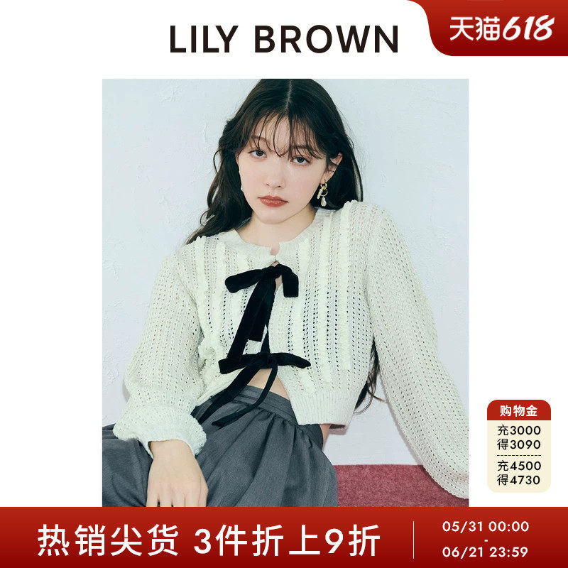 LILY BROWN秋冬款可爱蝴蝶结系带镂空针织开衫LWND254063