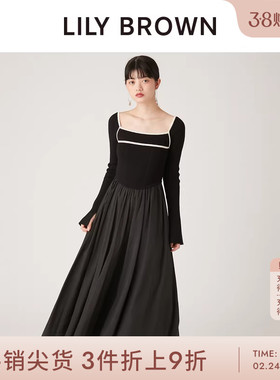 LILY BROWN秋冬款气质方领喇叭袖针织拼接连衣裙LWNO245027