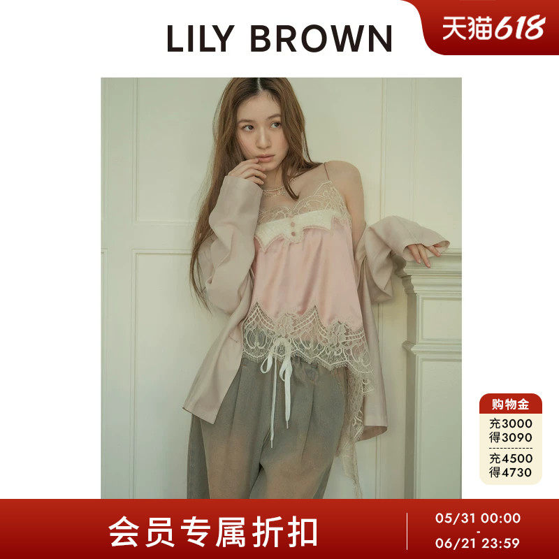 LILY BROWN2026春夏新品不规则V领蕾丝边吊带背心上衣LWFT262083