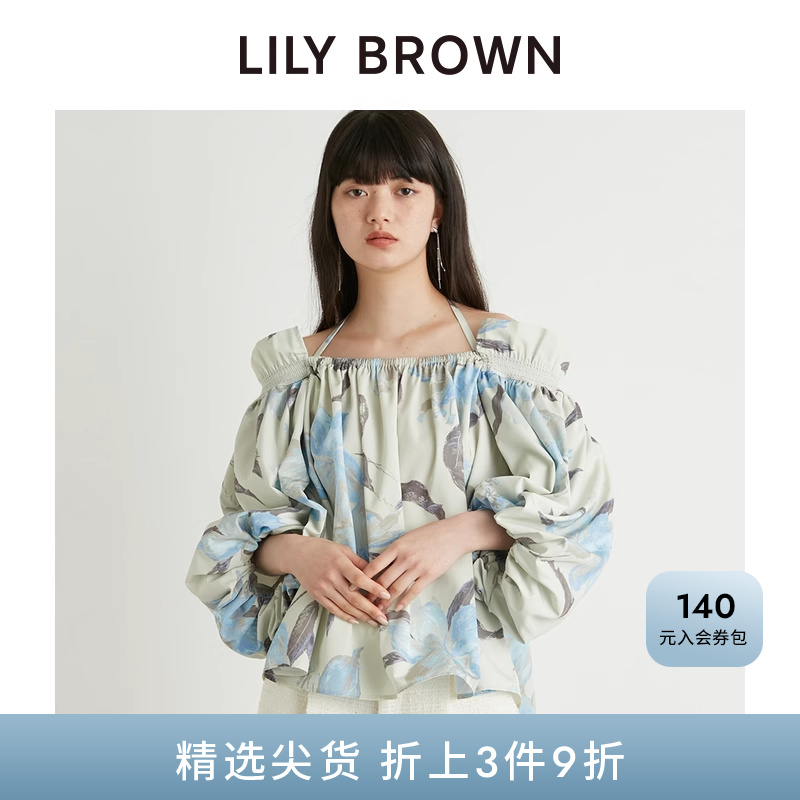LILY BROWN春夏款 印花挂脖1字领灯笼袖衬衫上衣LWFT242196
