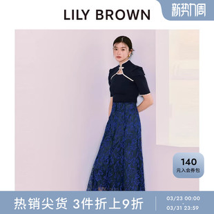 针织衫 LILY 立领盘扣泡泡袖 新中式 LWNT251172 BROWN春夏款