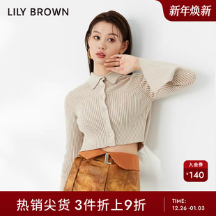 喇叭袖 LILY 短款 修身 针织上衣外套LWND234111 BROWN秋冬款