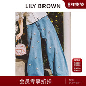 CANDY阔腿花朵钉珠纯棉牛仔裤 LILY BROWN2026早春新品 LWFP261809