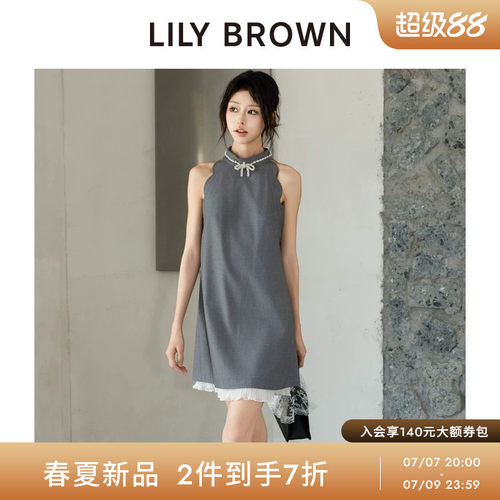 LILYBROWN蝴蝶结水钻无袖连衣裙