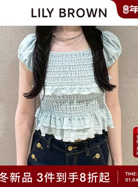 LILY BROWN2025秋冬新品甜美泡泡袖褶皱荷叶边收腰上衣LWCT254018