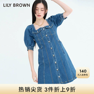 LILY BROWN春夏款 方领露背系带可爱牛仔连衣裙LWFO231208