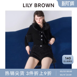 LILY CANDY钻扣可拆毛领针织外套LWND244815 BROWN秋冬款