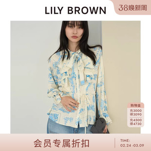 LILY BROWN2026早春新品荷叶边收腰印花喇叭袖衬衫上衣LWFB261053