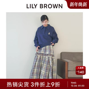 LILY 复古格纹高腰褶皱拼接半身裙LWFS251056 BROWN春夏款