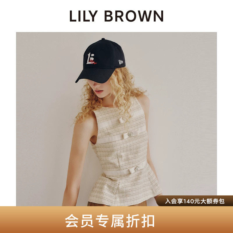LILY BROWN2026秋冬新品甜美粗花呢蝴蝶结无袖收腰上衣LWFT264812