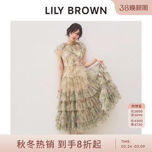 LILY BROWN2025秋冬新品飞袖荷叶边薄纱印花收腰连衣裙LWFO254107
