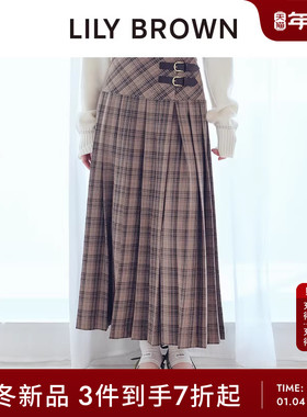 LILY BROWN2025秋冬新品高腰百褶开叉格纹中长半身裙LWFS254086