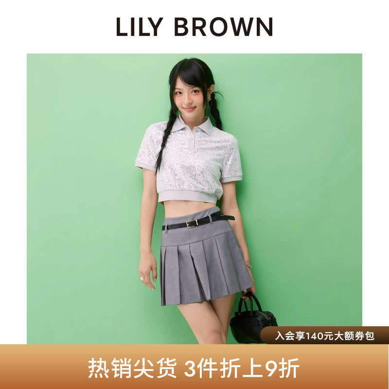LILY BROWN春夏款CANDY亮片POLO领短袖T恤上衣LWCT251809