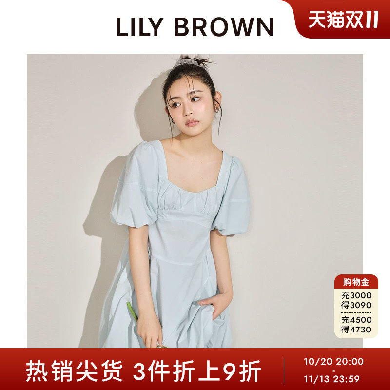LILY BROWN春夏款可爱方领系带灯笼袖花苞连衣裙LWFO242201