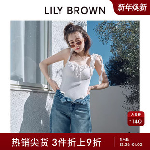 LILY 度假蝴蝶结肩带系带连体泳衣LWGG252303 BROWN春夏款