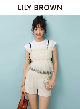 LILY BROWN春夏款薄纱吊带圆领短袖T恤两件套LWCT252101