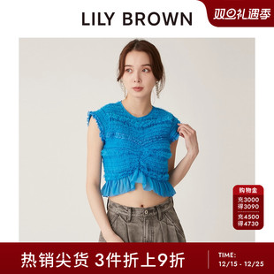 褶皱花边短雪纺上衣LWFT244048 甜美无袖 LILY BROWN秋冬款