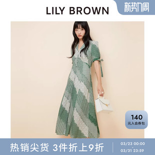 连衣裙LWFO252025 复古印花V领收腰短袖 LILY BROWN春夏款