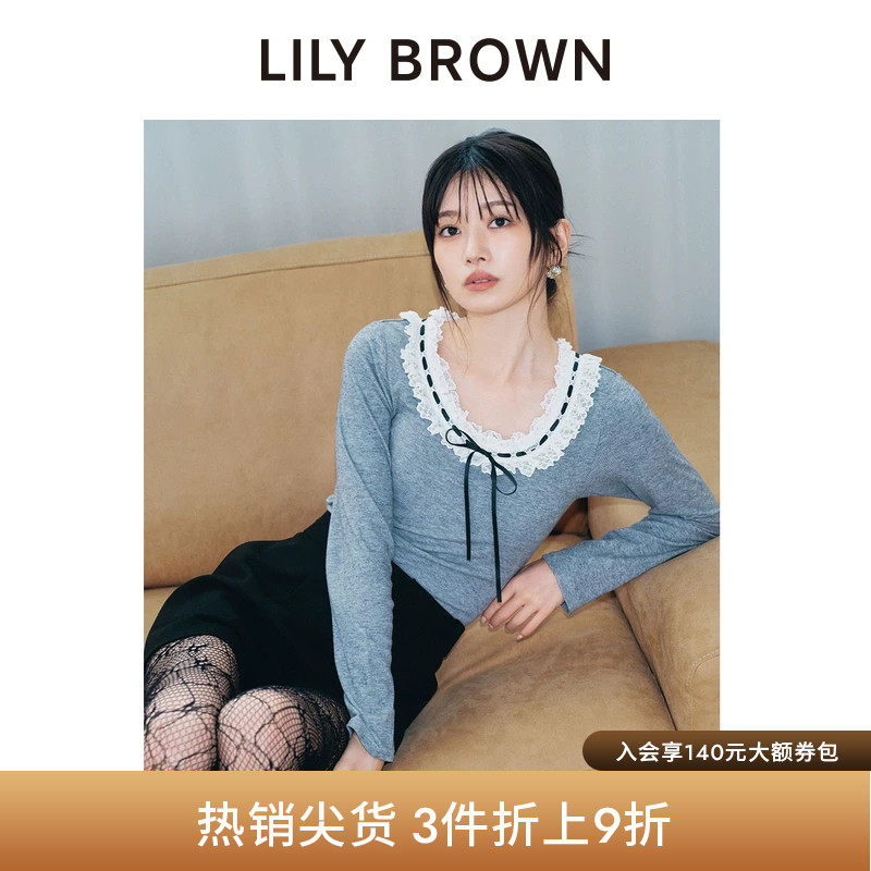 LILY BROWN秋冬款甜美蕾丝领系带修身拼接连体衣LLCO255506