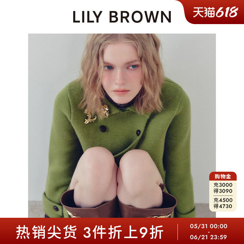 LILY BROWN秋冬款翻领双排扣毛呢中款大衣外套LWNC254126