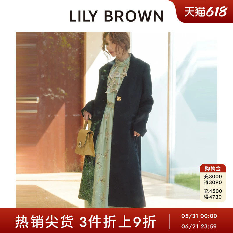 LILY BROWN秋冬款长款V领收腰羊毛呢外套大衣LWFC254121