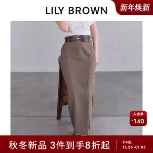 LILY 气质高腰包臀双腰带开叉半身裙LWFS254020 BROWN2025秋冬新品