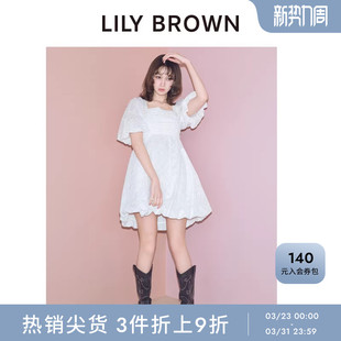 连衣裙LWFO252056 甜美纯色方领收腰泡泡袖 LILY BROWN春夏款