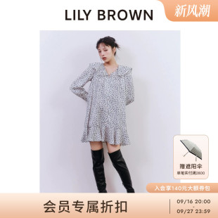 LILY BROWN2026秋冬新品甜美荷叶边V领长袖印花连衣裙LWFO264149