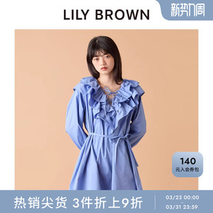 LILY V领系带棉质荷叶边收腰连衣裙LWFO254072 BROWN秋冬款