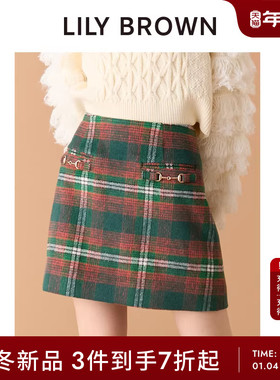 LILY BROWN2025秋冬新品复古高腰格纹仿皮A字半身裙LWFS255004