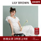 LILY 连衣裙LWCO242054 长款 BROWN春夏款 甜美提花露腰V领荷叶袖