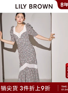 LILY BROWN春夏款 甜美泡泡袖小碎花拼色连衣裙LWFO242042