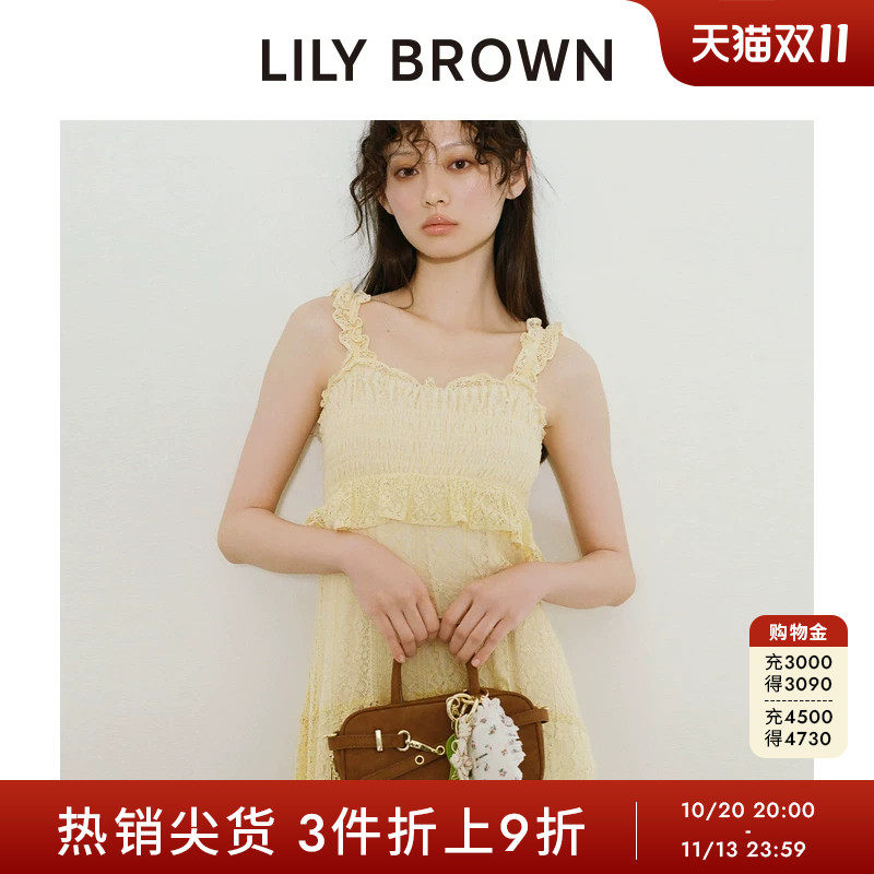 LILY BROWN春夏款甜美木耳边吊带拼接蕾丝连衣裙LWFO251176