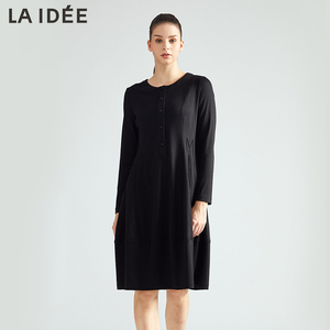 LAIDEE/罗兰伊杜连衣裙休闲中长款简约百搭排扣设计宽松裙子冬