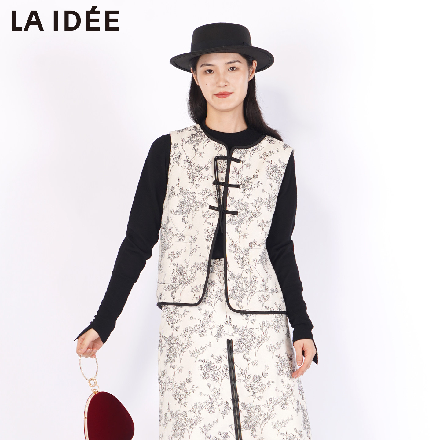 LAIDEE/罗兰伊杜新中式风复古盘扣马甲女圆领印花百搭设计感马夹,女装/女士精品,马夹,淘宝优惠券,粉丝福利购,淘宝优惠卷