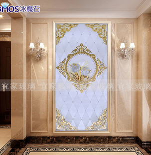 上海艺术玻璃玄关隔断墙代风欧式 屏风双面深雕郁金箔背景墙