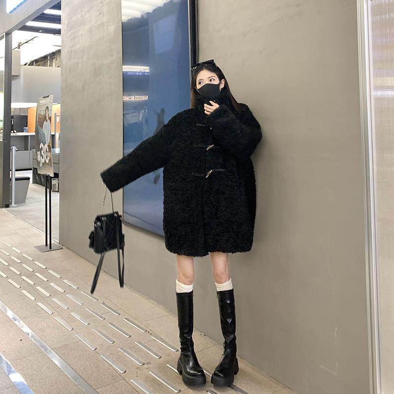 加厚宽松环保毛绒绒大衣慵懒风