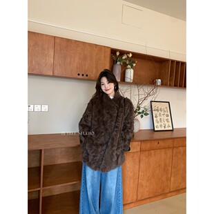 保暖女装 毛毛外套环保小胡羊冬季 外套 皮毛一体立领时尚 2025中长款