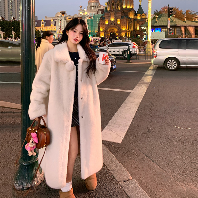 休闲风水貂绒长款保暖皮草外套