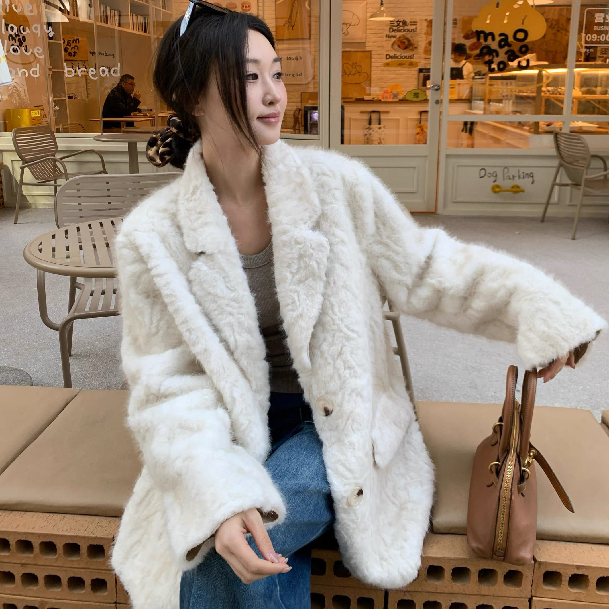 2025慵懒高级感皮毛一体西装外套女冬季韩系休闲宽松环保皮草