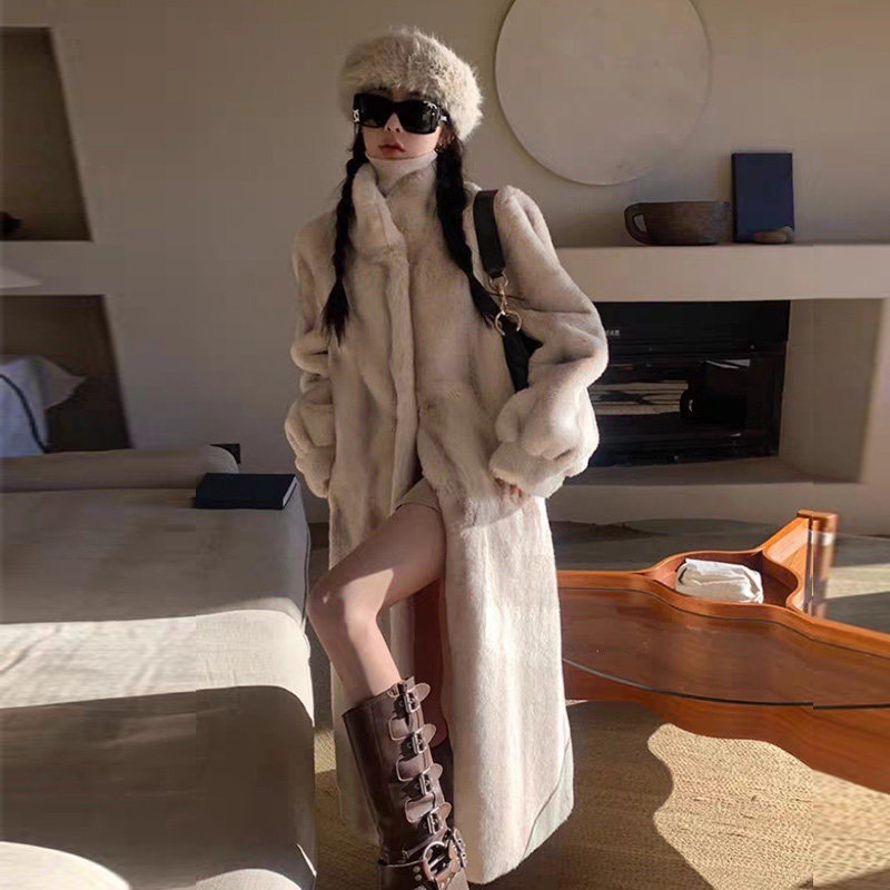 休闲风貂毛长款保暖皮草外套