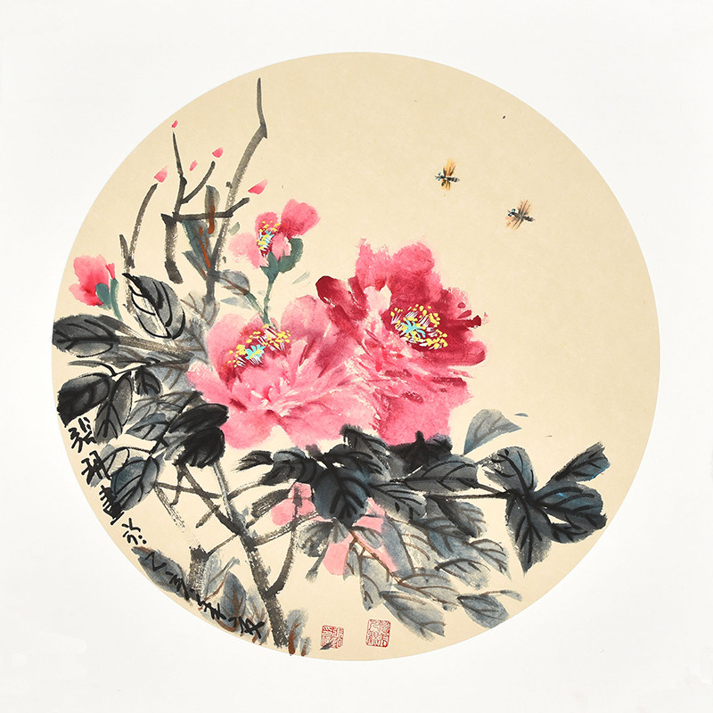 美协名家纯手绘真迹花鸟画 圆心小品画 电表箱装饰画中式装饰字画