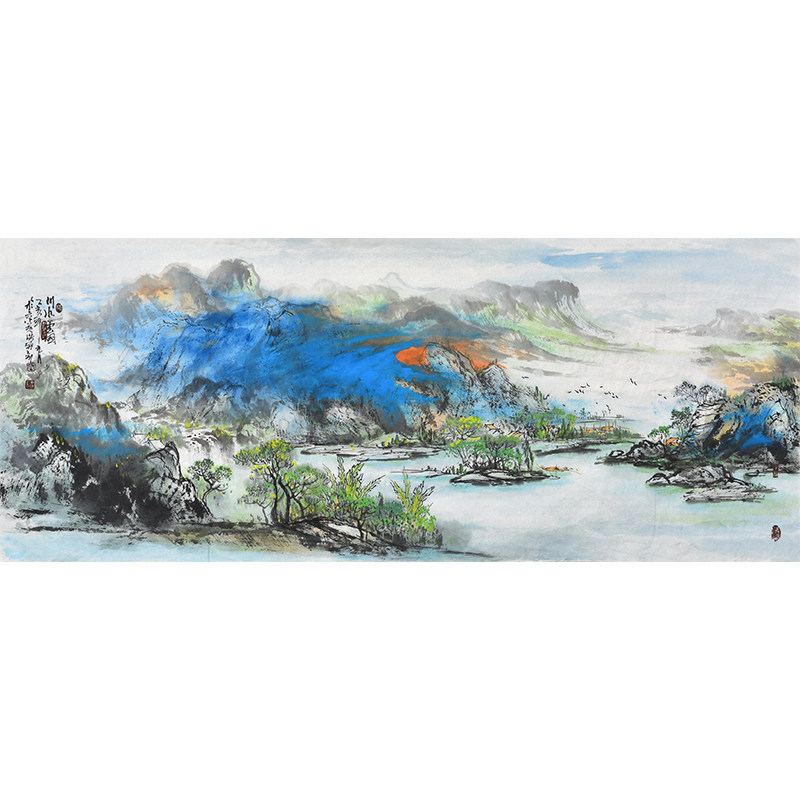 美协名家纯手绘国画泼彩山水画真迹 客厅会议室茶楼大堂装饰挂画